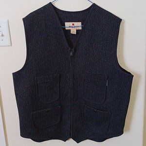 Woolrich Men's L Large Black Wool Vest Zipper 4 Front Pockets Like New!